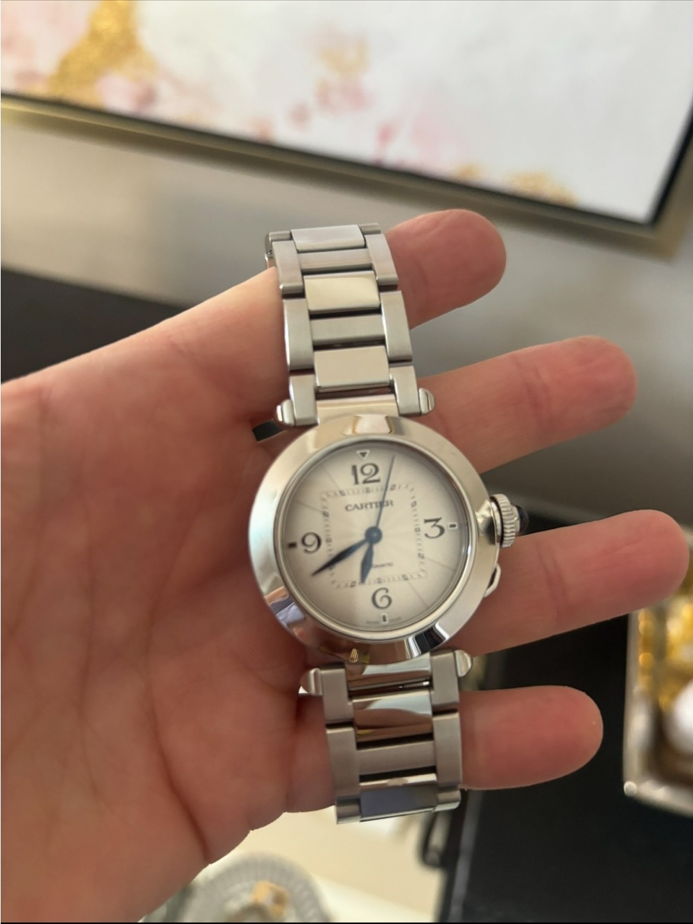 Cartier Pasha Stainless Steel Watch with Blue Hands